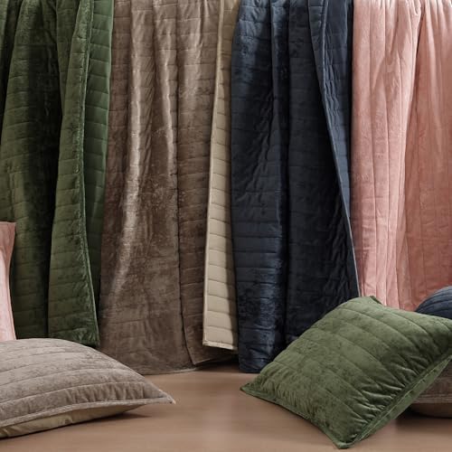WRENSONGE Velvet Quilt Set King Size- Taupe Quilt Bedding Set with 2 Shams