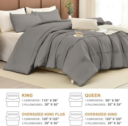 Masaca Grey Oversized King Comforter 120x120,Pinch Pleat California King Comforter Oversized,Vintage Farmhouse Boho Gray Bedding Comforter for All Season