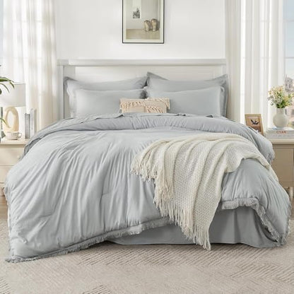 Andency Oversized King Comforter Set, 7 Pieces Light Grey Bedding