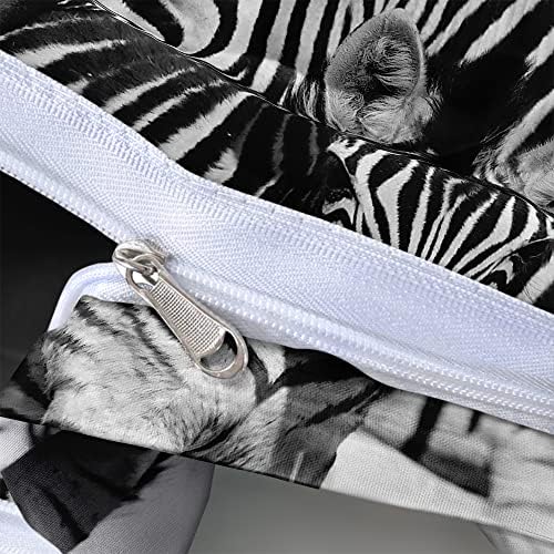 Animal Zebra Print Duvet Cover Full Size Gray Color Comforter Covers and Pillow Shams Art Deco Bedroom Bedding Set Boy Bed Set