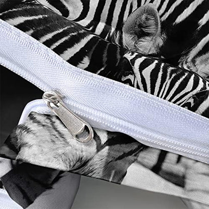 Animal Zebra Print Duvet Cover Full Size Gray Color Comforter Covers and Pillow Shams Art Deco Bedroom Bedding Set Boy Bed Set