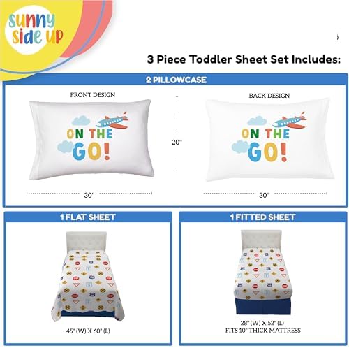 Sunny Side Up On The Go Toddler Sheet Set - 3 Piece Toddler Bedding Set Includes Pillow Cover - Super Soft Microfiber Sheets