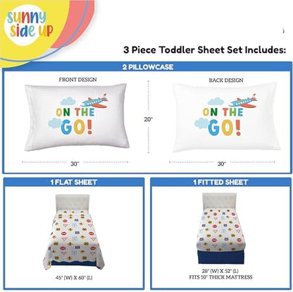 Sunny Side Up On The Go Toddler Sheet Set - 3 Piece Toddler Bedding Set Includes Pillow Cover - Super Soft Microfiber Sheets