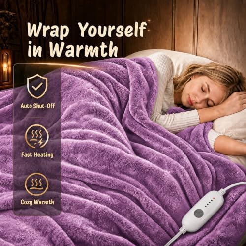 Eydna Electric Heated Blanket Full Size 72"x84",Fast Heating, Soft Plush Microplush for Bed & Couch, 10 Hours Auto Off 5 Heating Levels, Machine Washable, Gifts for Womens & Family-Light Purple