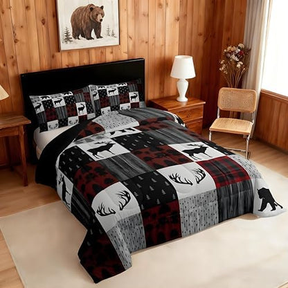Feelyou Moose Bedding Set Queen Size 3 Piece for Boys Girls Women Men