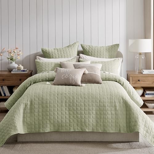 Levtex Home Cloud Waffle Twin XL/Twin Quilt Set (68x86in) with 1 Pillow Sham (26x20in) - Box Quilted Waffle Cotton Texture - Desert Sage - Cotton Twin Size Quilt Bedding Set - Lightweight Soft