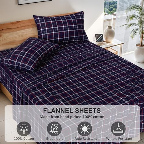 RUVANTI Flannel Sheets Set King Size,Yankees Blue