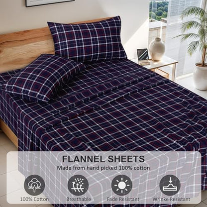 RUVANTI Flannel Sheets Set King Size,Yankees Blue