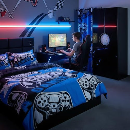 Erosebridal Gaming Comforter Sets for Boys Kids Video Game Comforter Set,Gamer Bedding Set Blue Black Quilt Duvet Set Men Boys Bedroom Decor,King Size 3Pcs
