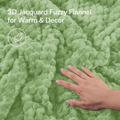 BEDELITE Fluffy Queen Comforter Set, Grass Green Fleece Bed Set 3 Pieces