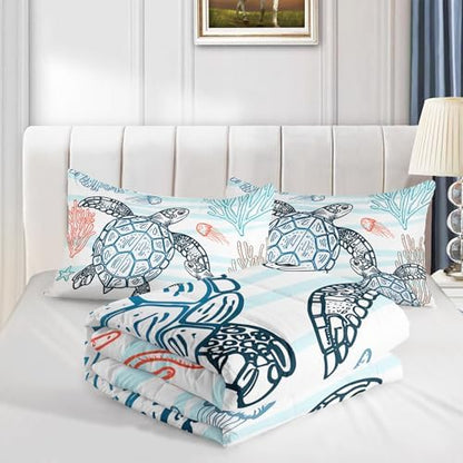 HOSIMA Kids Sea Turtle Comforter Full,Coastal Bedding with 2 Pillowcases.