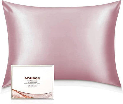 Adubor 100% Silk Pillowcase - Mulberry Silk Pillow Cases, 22 Momme 6A Grade Fibers, Silk Pillow Case for Hair and Skin Health, with Hidden Zipper (Queen 20''x30'', Medium Pink, 1PC)
