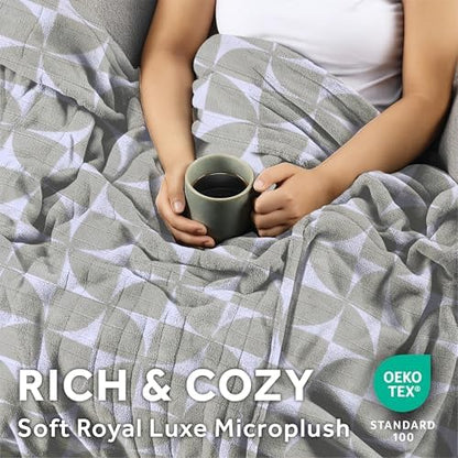 Sunbeam Royal Luxe Microplush Heated Throw Electric Blanket, 50" x 60", 4-Hour Auto Shut-Off,Fast Heating, Machine Washable, Warm and Cozy, Grey Geometric