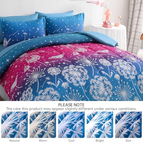 Dinjoy Girls Comforter Set 5 Pieces, Twin Size Colorful Ombre Rainbow Bedding Set, Bed in A Bag for Kid Teen Girls (1 Comforter, 1 Flat Sheet, 1 Fitted Sheet, 1 Pillow Shams, 1 Pillowcases)