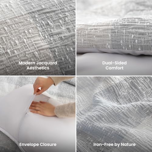 SLEEP ZONE Comforters Full Set, Modern Plaid Bedding Set Gray White 3 Pcs