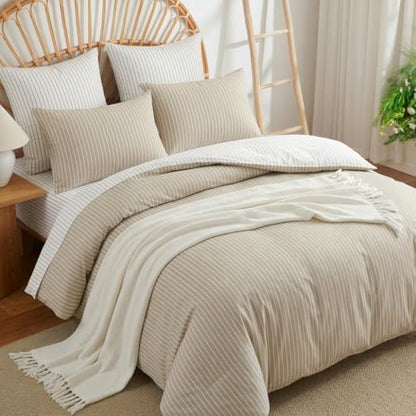 Nayoroom Striped Comforter Set King Reversible Brown White Stripe Bedding