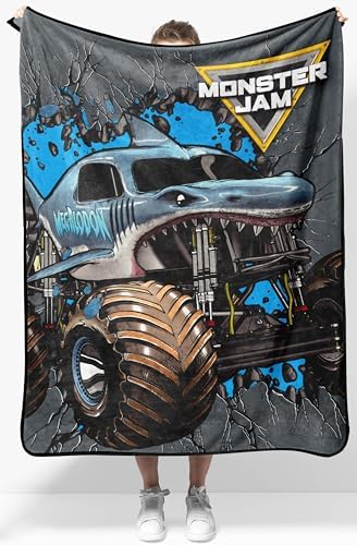 Jay Franco Kids Plush Throw Blanket – Soft & Comfy Throw for Couch or Bed – Cozy Home Décor for Living Room & Bedroom, Gray - Monster Jam, 40x50 - Travel Blanket