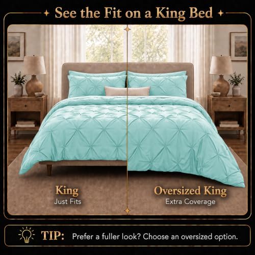 CozyLux Oversized King Comforter Set Spa Blue, 7 Pieces Bed in a Bag