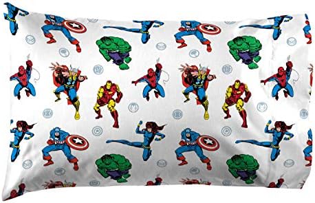 Jay Franco Kids Sheet Set with Fitted, Flat Sheets & Pillow Cover - Ultra-Soft Bedding with Pillowcase for Room Decor, White - Avengers, 4 Piece Queen