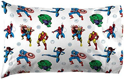 Jay Franco Kids Sheet Set with Fitted, Flat Sheets & Pillow Cover - Ultra-Soft Bedding with Pillowcase for Room Decor, White - Avengers, 4 Piece Queen