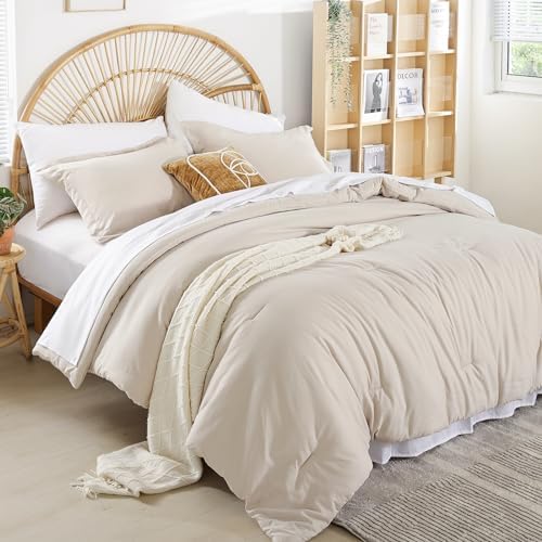 weigelia Beige King Comforter Set with Sheets - 7 Pieces Bed in a Bag King