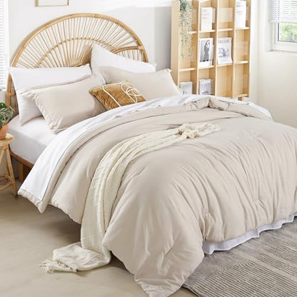 weigelia Beige King Comforter Set with Sheets - 7 Pieces Bed in a Bag King