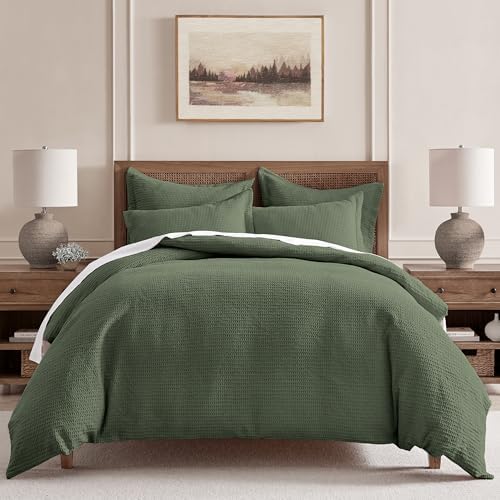 Levtex Home - Cloud Waffle Forest Green Comforter Set - Twin Comforter + One Standard Pillow Cases - Waffle Weave - Forest Green - Comforter (68 x 88in.) and Pillow Case (26 x 20in.) - Cotton