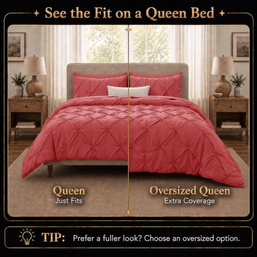 CozyLux Queen Comforter Set Coral, 7 Pieces Pintuck Bed in a Bag