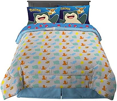 Pokémon Gaming Anime Kids Bedding Super Soft Microfiber Comforter And Sheet Set, 5 Piece Full Size, (Officially Licensed Product) By Franco