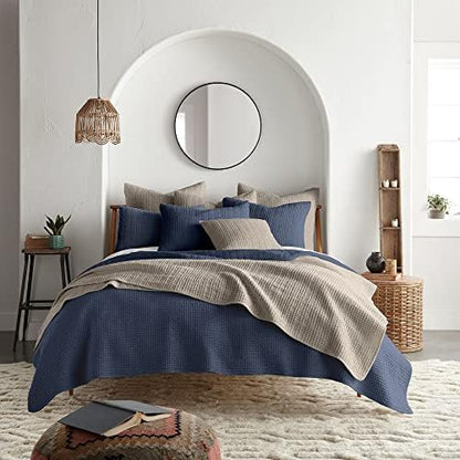 Levtex Home Mills Waffle King/Cal King Quilt Set (106x92in) with 2 Pillow Shams (36x20in) - Navy - 100% Cotton King Size Quilt Bedding Set - Lightweight, Soft, Pre-Washed
