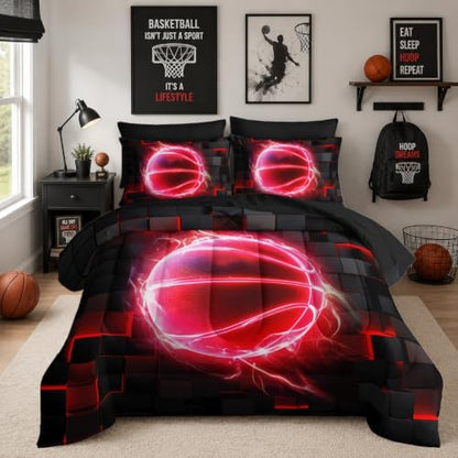 HOSIMA Teen 7Pcs Basketball Twin Comforter Set with Sheets Sports Bedding.