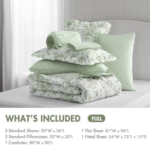 Madison Park Essentials Green Floral Comforter Set with Sheets Full,7pc
