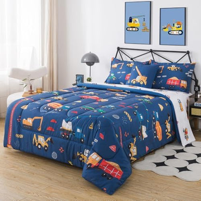 ADASMILE A & S 6 Pcs Construction Bedding Twin Kids Cartoon Truck Comforter