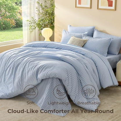 Litanika Full Size Comforter Sets 7 Pieces Cornflower Blue Gingham