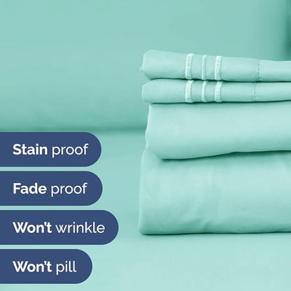 Full XL Bed Sheet - 4 Piece Full XL Bed Sheets Set - Soft, Breathable & Cooling - Hotel Luxury Bedding for Women, Men, Kids, Teens, Boys & Girls - Deep Pockets, Comfy, Fade & Wrinkle Free - Spa Blue