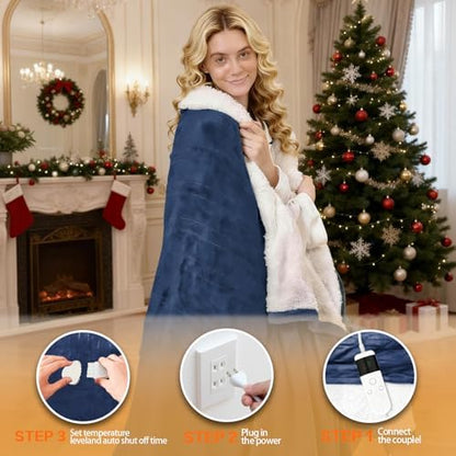 Electric Heated Blanket King Size 90''x100'' - Dual-Control Heating Blanket, Soft & Warm Flannel 10-Level Temperature Control, 8 Hours Auto Off, Rapid Heating & Overheat Protection