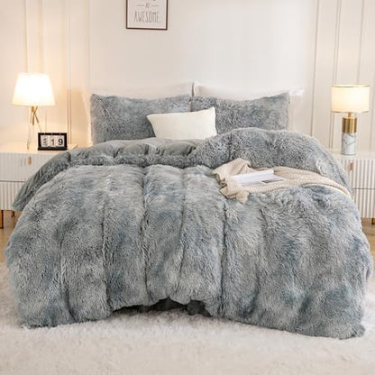 Andency Tie-Dyed Gray White Comforter Full Size Set, Fluffy Bedding Set