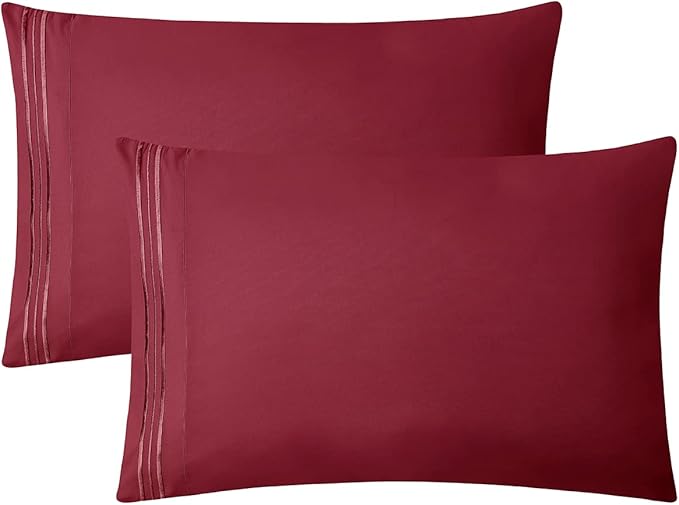 Clara Clark Bed Sheets, Premier 1800 Series 4 Piece Bed Sheet Set, Deep Pocket, Wrinkle, Fade, Stain Resistant, Luxury Soft Bedding Sheets & Pillowcases, Split King, Burgundy Red