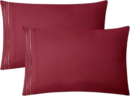 Clara Clark Bed Sheets, Premier 1800 Series 4 Piece Bed Sheet Set, Deep Pocket, Wrinkle, Fade, Stain Resistant, Luxury Soft Bedding Sheets & Pillowcases, Split King, Burgundy Red