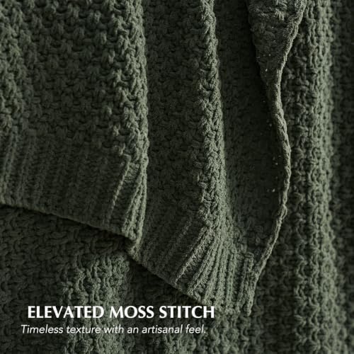 EVERGRACEHOME Chunky Chenille Knit Throw Blanket, 60 x 80, Pine Green