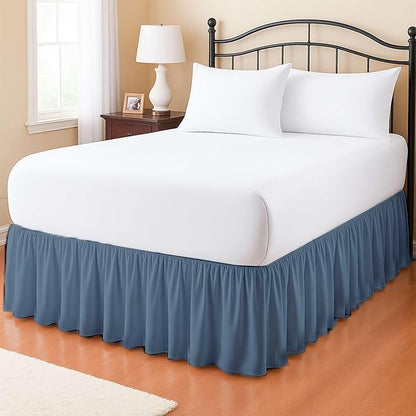 eBeddy Linens Dust Ruffle Bed Skirt King 14 Inch Drop – Split Corner Platform Style, 100% Microfiber, Lake Blue Solid, Tailored Fit, Wrinkle-Resistant, Hidden Storage, Hotel Luxury