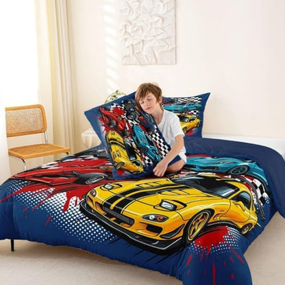 Feelyou Race Car Comforter Set Full Size for Boys Girls