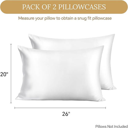 INFIIXSO Silk Pillow Cases 2 Pack Standard Size, Ultra Smooth & Soft Mulberry Silk Pillow Case for Hair and Skin, Breathable Cooling Silk Pillowcase with Hidden Zipper (White, 20x26 Inches)