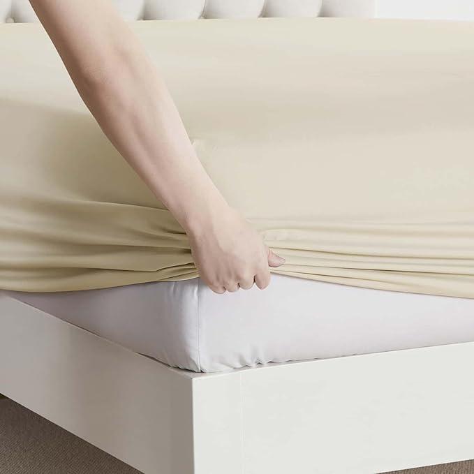 Clara Clark Full Sheets, 6 Piece Set - Hotel Luxury Bed Sheets, Super Soft Bedding Set, Full Size, Beige Cream