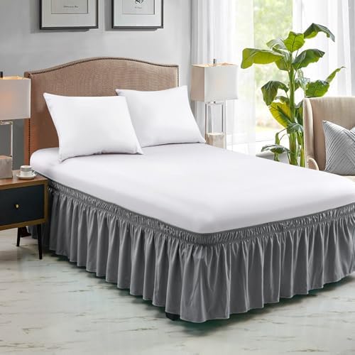 FreshCulture Elastic Bed Skirt - Full Size, 15-Inch Drop, Hotel Quality Dust Ruffle (Dark Grey)