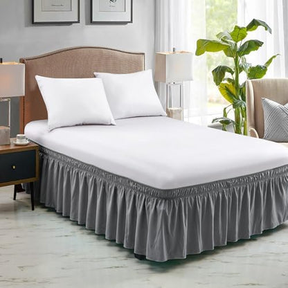 FreshCulture Elastic Bed Skirt - Full Size, 15-Inch Drop, Hotel Quality Dust Ruffle (Dark Grey)