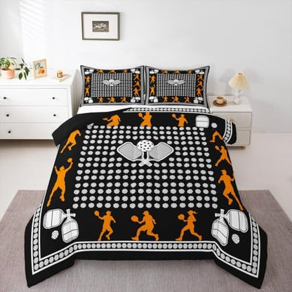 Castle Fairy Pickleball Bedding Set Queen Size Athlete Silhouette Comforter for Child Teens Sports Ball Gaming Down Comforter Geometric Circle Dots Duvet Insert with 2 Pillowcases