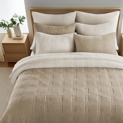 Levtex Home Cloud Waffle Twin XL/Twin Quilt Set (68x86in) with 1 Pillow Sham (26x20in) - Box Quilted Waffle Cotton Texture - Taupe - Cotton Twin Size Quilt Bedding Set - Lightweight Soft Pre-Washed