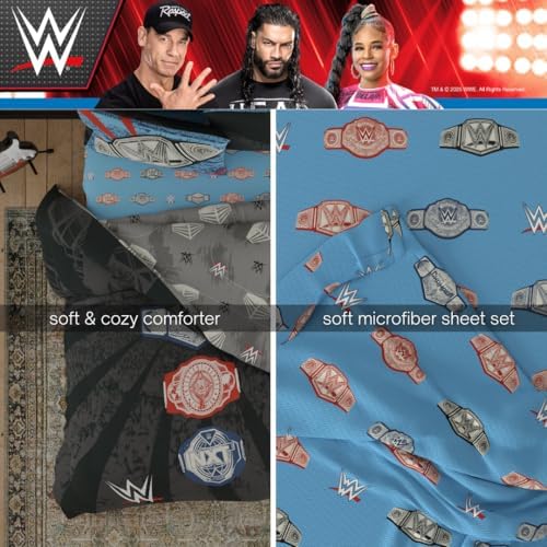 WWE Wrestlemania Bedding Super Soft Microfiber Comforter and Sheet Set, 5 Piece Full Size, (Officially Licensed Product) By Franco