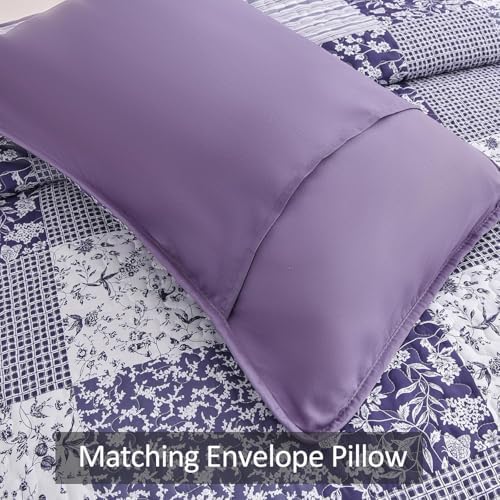 Mybedsoul Purple Quilt Set Full Size, Patchwork Floral Bedding Set